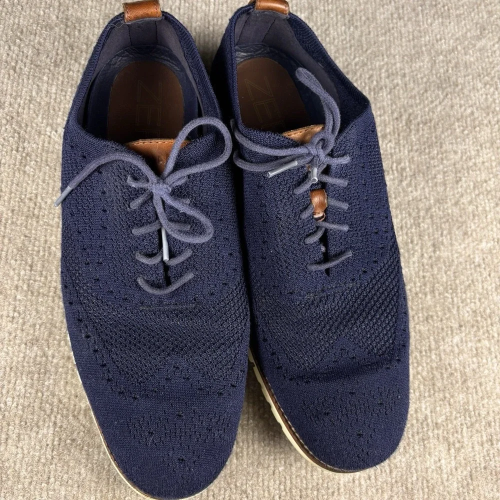 Cole Haan OriginalGrand Wingtip Oxford Shoes Men's 9M Navy‎ Blue Knit Sneakers